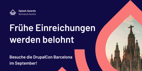 Bild mit der Information über das DrupalCon Barcelona Ticket Gewinnspiel der Splash Awards Deutschland und Österreich.